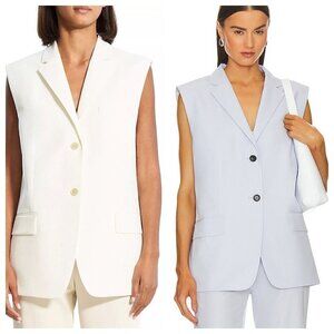 Theory Boxy Oversized Shoulder Pad Vest Ivory Womens Size Large